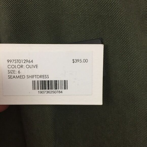 Milly Seamed Shift Dress in Olive Green - Picture 3 of 14